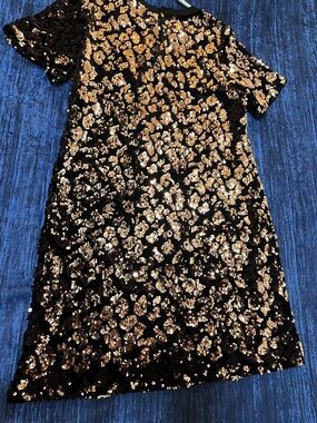 Anthropologie Black a gold Sequin Mini Shift Dress (S)